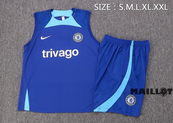 Foot Maillot Pas Cher Entrainement Sans Manches Ensemble Complet Chelsea 2022 2023 Bleu