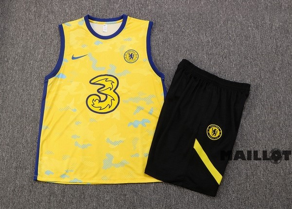 Foot Maillot Pas Cher Entrainement Sans Manches Ensemble Complet Chelsea 2022 2023 Jaune Noir