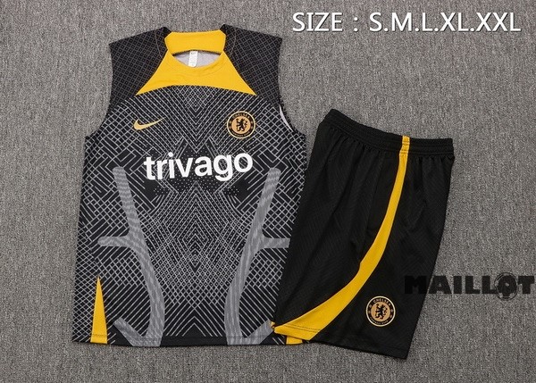 Foot Maillot Pas Cher Entrainement Sans Manches Ensemble Complet Chelsea 2022 2023 Noir I Jaune