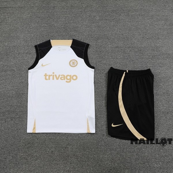 Foot Maillot Pas Cher Entrainement Sans Manches Ensemble Complet Chelsea 2023 2024 Blanc I Noir