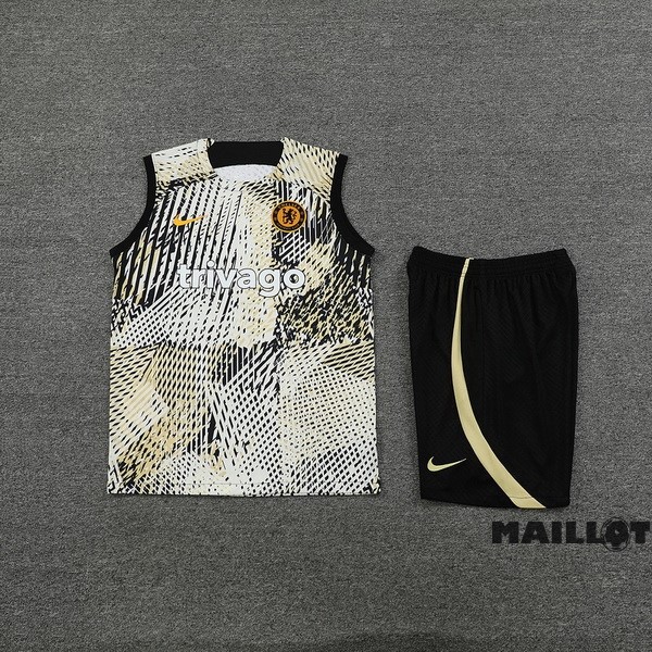Foot Maillot Pas Cher Entrainement Sans Manches Ensemble Complet Chelsea 2023 2024 Jaune Noir