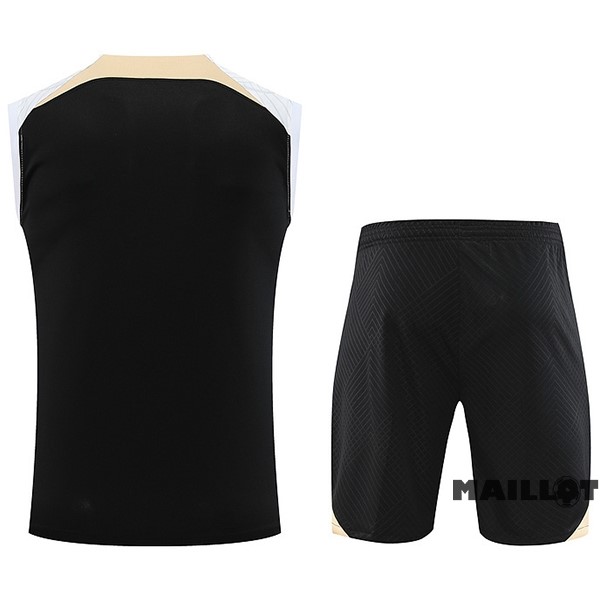 Foot Maillot Pas Cher Entrainement Sans Manches Ensemble Complet Chelsea 2023 2024 Noir Blanc