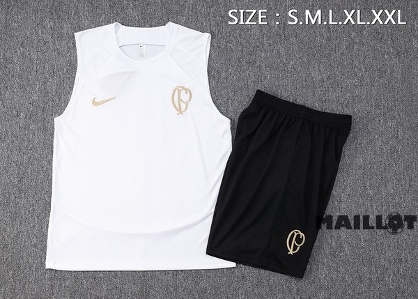 Foot Maillot Pas Cher Entrainement Sans Manches Ensemble Complet Corinthians Paulista 2023 2024 Blanc Noir