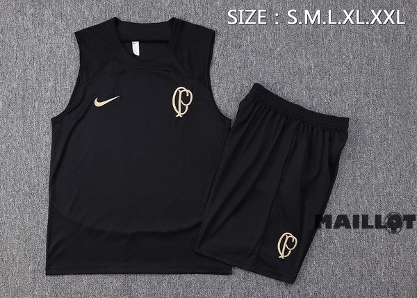 Foot Maillot Pas Cher Entrainement Sans Manches Ensemble Complet Corinthians Paulista 2023 2024 Noir
