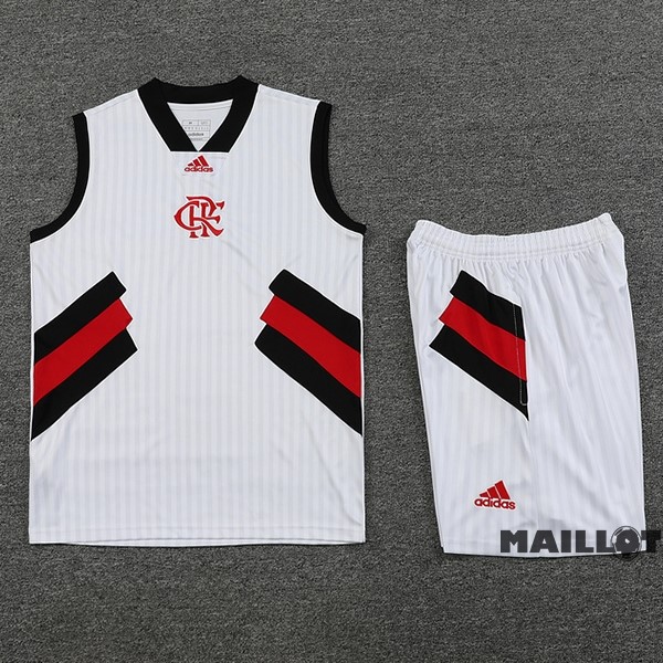Foot Maillot Pas Cher Entrainement Sans Manches Ensemble Complet Flamengo 2023 2024 Blanc Noir