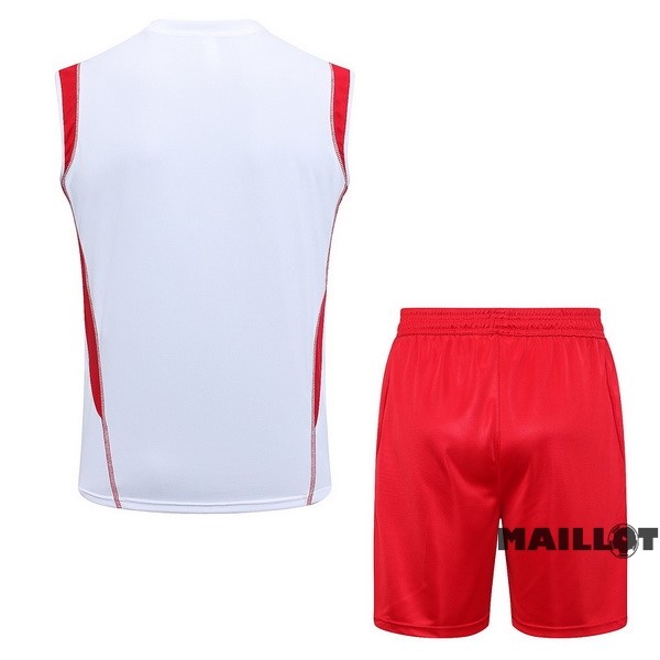 Foot Maillot Pas Cher Entrainement Sans Manches Ensemble Complet Flamengo 2023 2024 Blanc Rouge