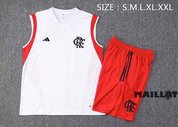 Foot Maillot Pas Cher Entrainement Sans Manches Ensemble Complet Flamengo 2023 2024 Blanc Rouge