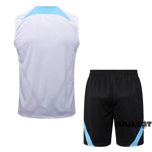 Foot Maillot Pas Cher Entrainement Sans Manches Ensemble Complet Inter Milán 2022 2023 Blanc Bleu