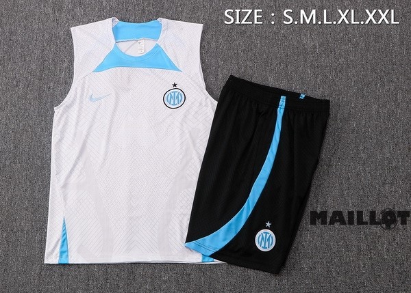 Foot Maillot Pas Cher Entrainement Sans Manches Ensemble Complet Inter Milán 2022 2023 Blanc Bleu