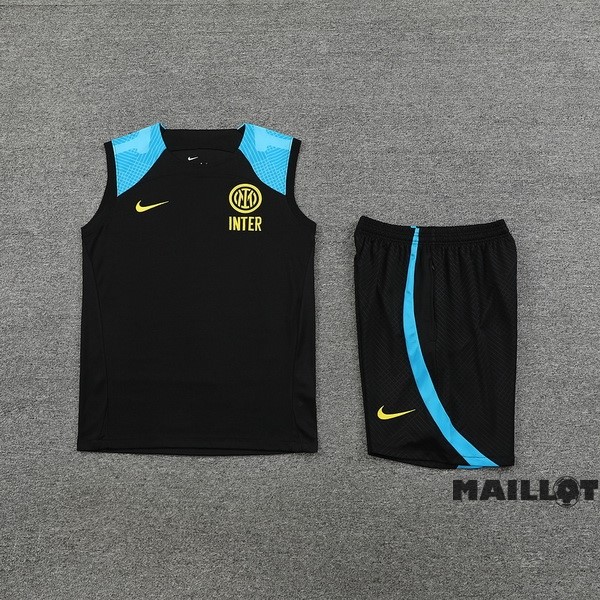 Foot Maillot Pas Cher Entrainement Sans Manches Ensemble Complet Inter Milán 2023 2024 Noir Bleu