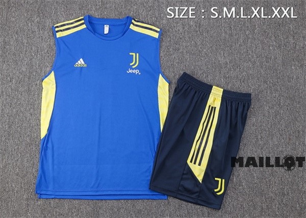 Foot Maillot Pas Cher Entrainement Sans Manches Ensemble Complet Juventus 2022 2023 Bleu Jaune