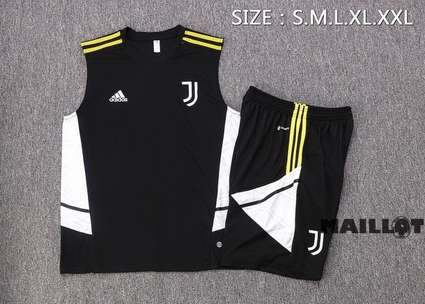 Foot Maillot Pas Cher Entrainement Sans Manches Ensemble Complet Juventus 2022 2023 Noir Blanc
