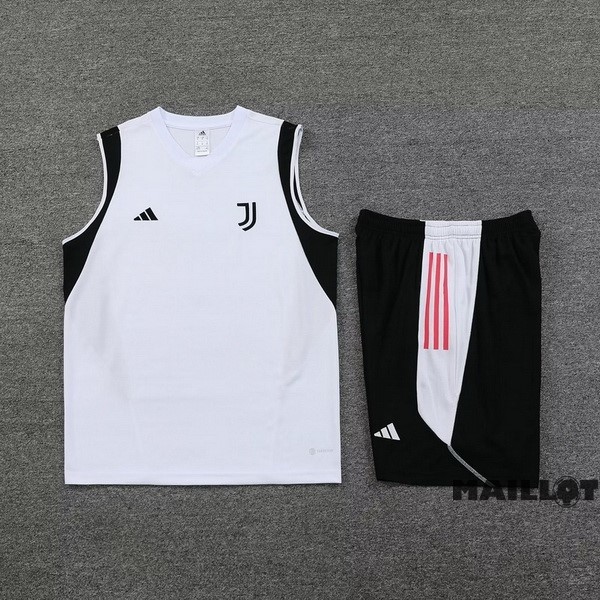 Foot Maillot Pas Cher Entrainement Sans Manches Ensemble Complet Juventus 2023 2024 Blanc Noir