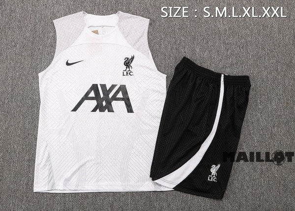 Foot Maillot Pas Cher Entrainement Sans Manches Ensemble Complet Liverpool 2022 2023 Blanc Gris Noir