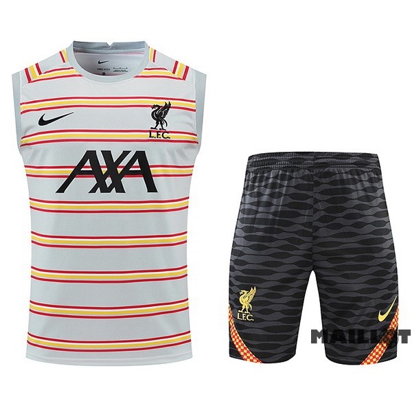 Foot Maillot Pas Cher Entrainement Sans Manches Ensemble Complet Liverpool 2022 2023 Gris Clair Noir