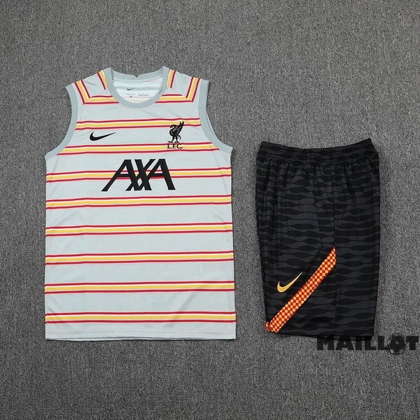 Foot Maillot Pas Cher Entrainement Sans Manches Ensemble Complet Liverpool 2022 2023 Gris Clair Noir