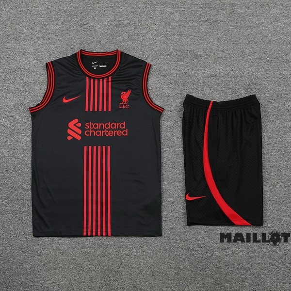 Foot Maillot Pas Cher Entrainement Sans Manches Ensemble Complet Liverpool 2022 2023 Noir II Rouge