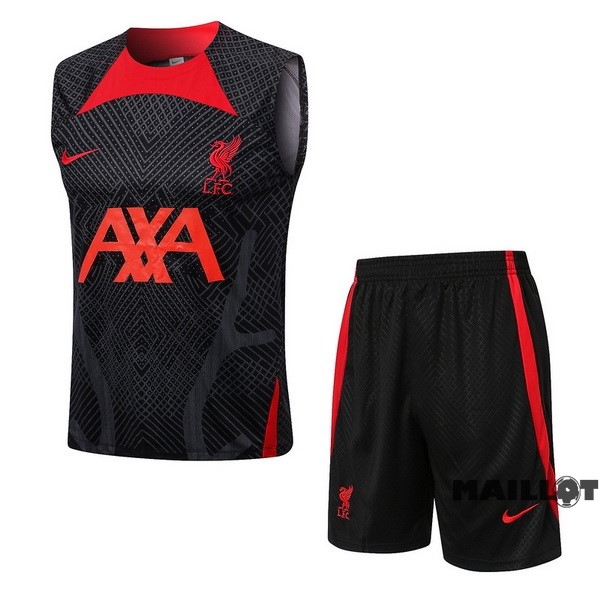 Foot Maillot Pas Cher Entrainement Sans Manches Ensemble Complet Liverpool 2022 2023 Noir Rouge