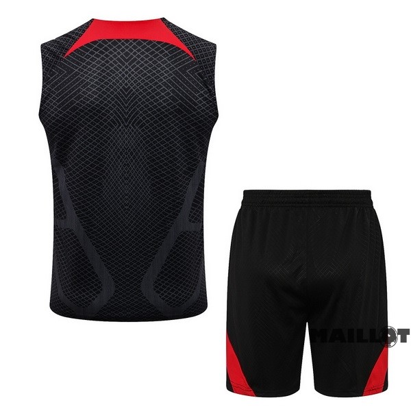 Foot Maillot Pas Cher Entrainement Sans Manches Ensemble Complet Liverpool 2022 2023 Noir Rouge
