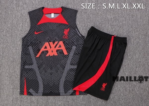 Foot Maillot Pas Cher Entrainement Sans Manches Ensemble Complet Liverpool 2022 2023 Noir Rouge