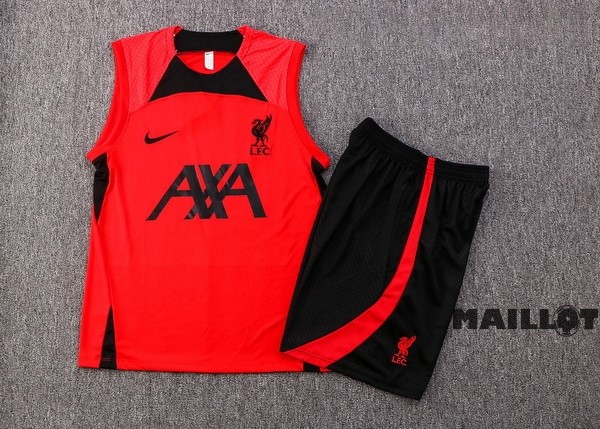 Foot Maillot Pas Cher Entrainement Sans Manches Ensemble Complet Liverpool 2022 2023 Rouge Noir