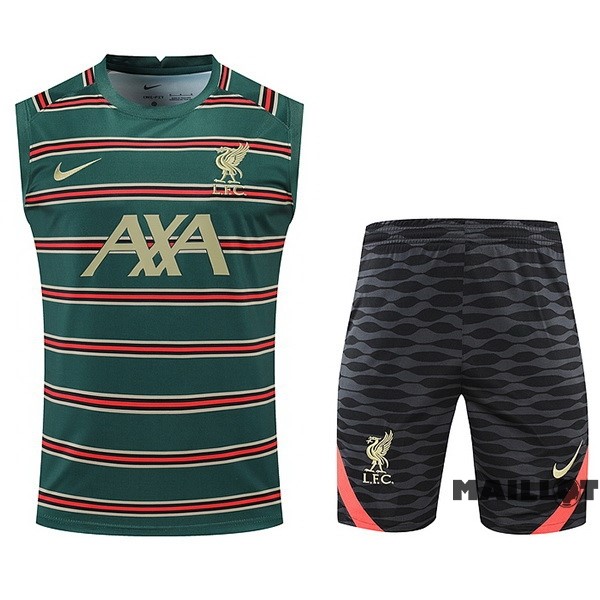 Foot Maillot Pas Cher Entrainement Sans Manches Ensemble Complet Liverpool 2022 2023 Vert Noir