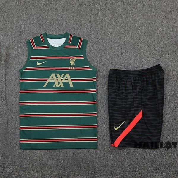 Foot Maillot Pas Cher Entrainement Sans Manches Ensemble Complet Liverpool 2022 2023 Vert Noir