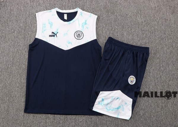 Foot Maillot Pas Cher Entrainement Sans Manches Ensemble Complet Manchester City 2022 2023 Bleu Blanc