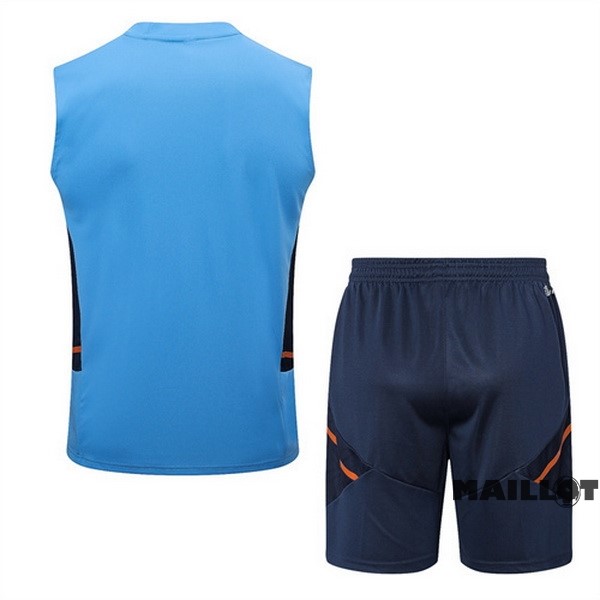 Foot Maillot Pas Cher Entrainement Sans Manches Ensemble Complet Manchester United 2022 2023 Bleu Clair