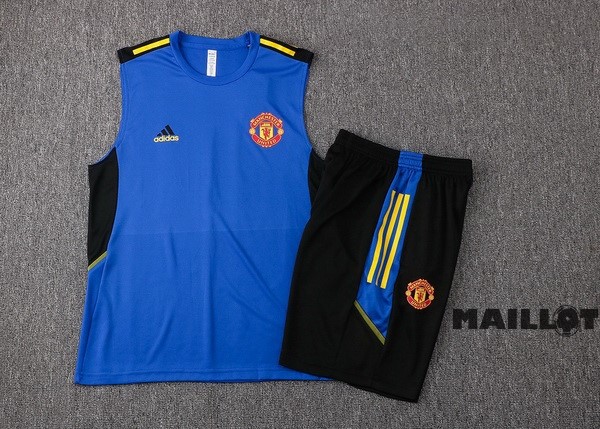 Foot Maillot Pas Cher Entrainement Sans Manches Ensemble Complet Manchester United 2022 2023 Bleu Noir