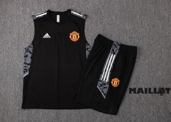 Foot Maillot Pas Cher Entrainement Sans Manches Ensemble Complet Manchester United 2022 2023 Noir