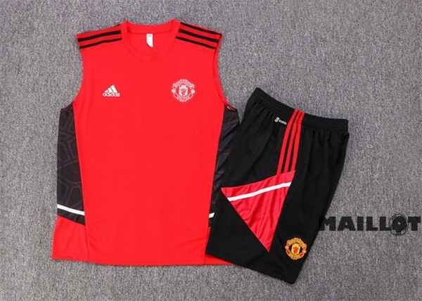 Foot Maillot Pas Cher Entrainement Sans Manches Ensemble Complet Manchester United 2022 2023 Rouge III Noir