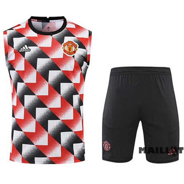 Foot Maillot Pas Cher Entrainement Sans Manches Ensemble Complet Manchester United 2022 2023 Rouge Noir