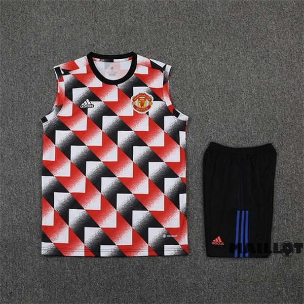 Foot Maillot Pas Cher Entrainement Sans Manches Ensemble Complet Manchester United 2022 2023 Rouge Noir
