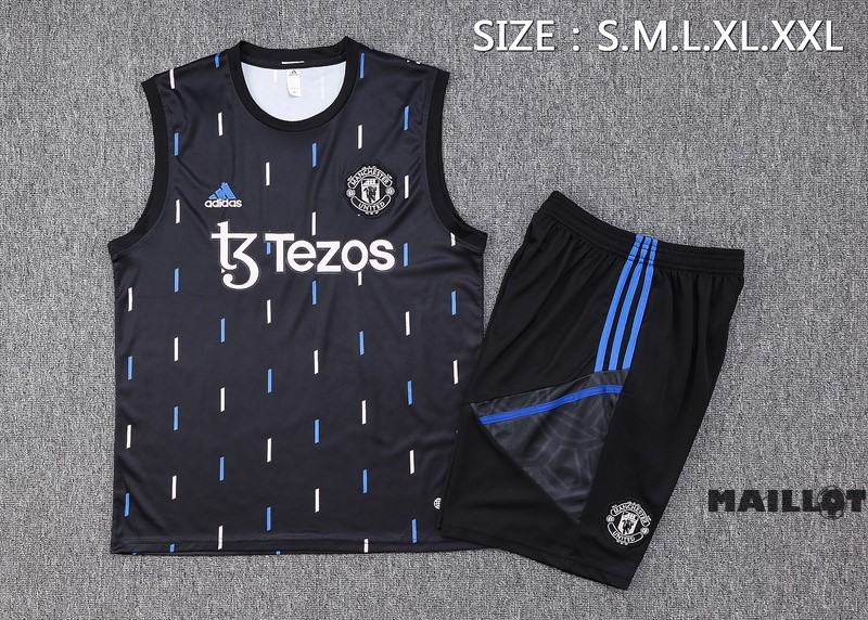 Foot Maillot Pas Cher Entrainement Sans Manches Ensemble Complet Manchester United 2023 2024 I Noir