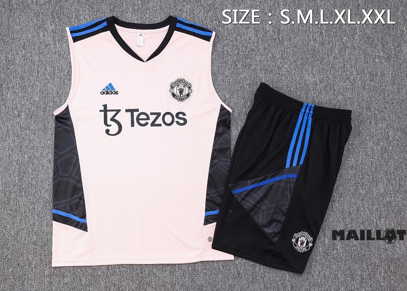 Foot Maillot Pas Cher Entrainement Sans Manches Ensemble Complet Manchester United 2023 2024 Rose Noir