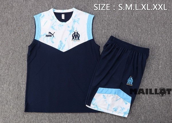 Foot Maillot Pas Cher Entrainement Sans Manches Ensemble Complet Marsella 2022 2023 Bleu Blanc