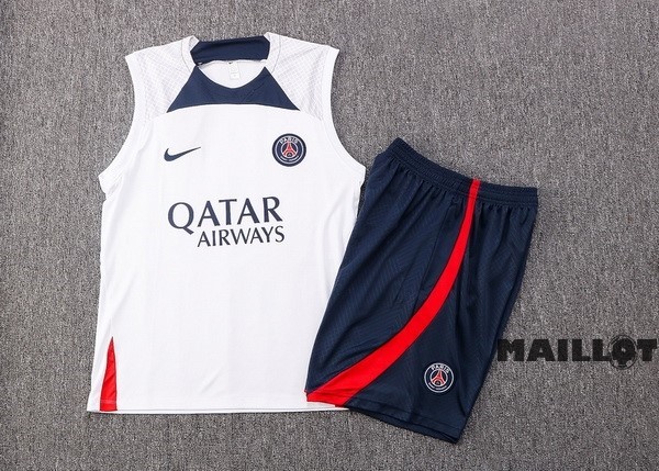 Foot Maillot Pas Cher Entrainement Sans Manches Ensemble Complet Paris Saint Germain 2022 2023 Blanc Bleu