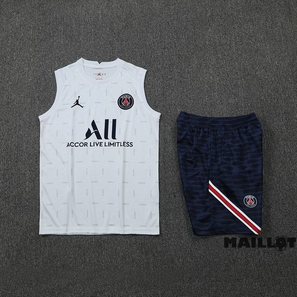 Foot Maillot Pas Cher Entrainement Sans Manches Ensemble Complet Paris Saint Germain 2022 2023 Blanc Bleu