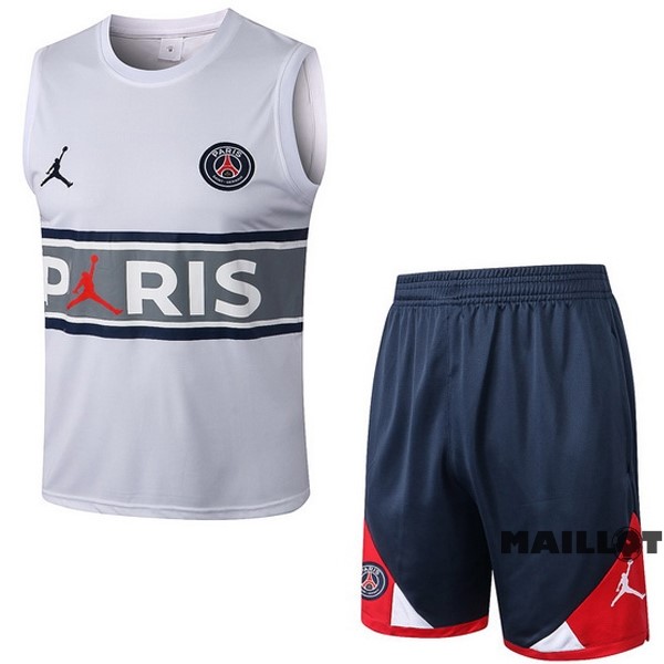 Foot Maillot Pas Cher Entrainement Sans Manches Ensemble Complet Paris Saint Germain 2022 2023 Blanc Gris Bleu
