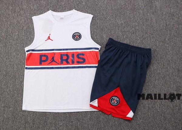 Foot Maillot Pas Cher Entrainement Sans Manches Ensemble Complet Paris Saint Germain 2022 2023 Blanc I Rouge Bleu