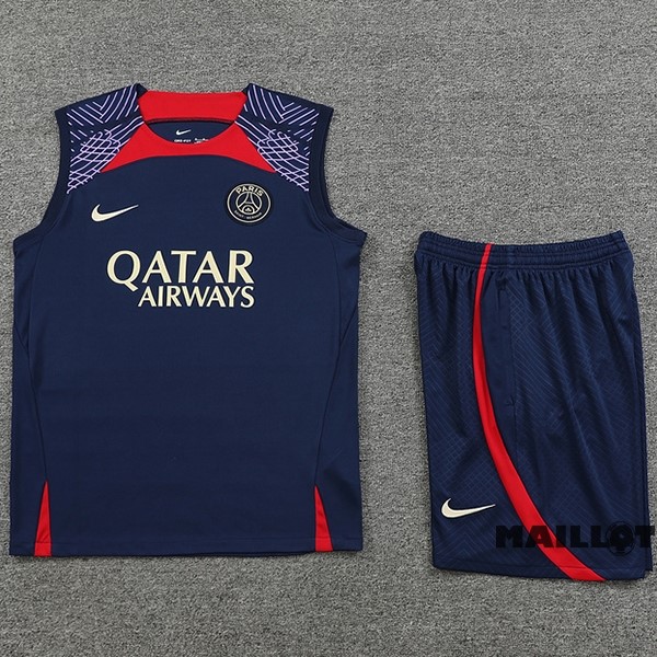 Foot Maillot Pas Cher Entrainement Sans Manches Ensemble Complet Paris Saint Germain 2023 2024 Bleu Rouge Purpura