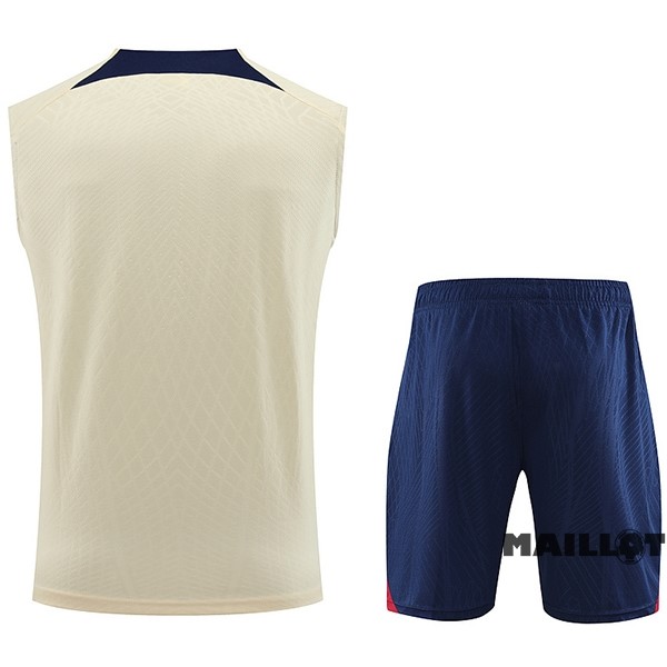 Foot Maillot Pas Cher Entrainement Sans Manches Ensemble Complet Paris Saint Germain 2023 2024 Jaune Bleu
