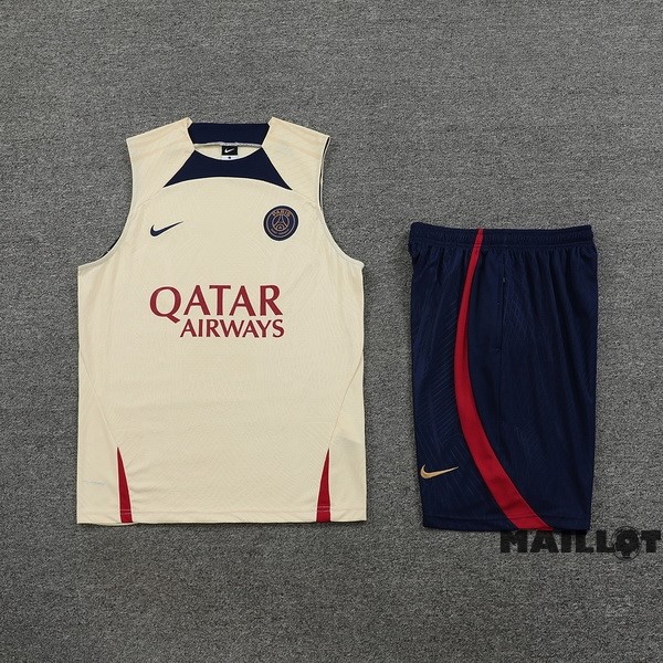 Foot Maillot Pas Cher Entrainement Sans Manches Ensemble Complet Paris Saint Germain 2023 2024 Jaune Bleu