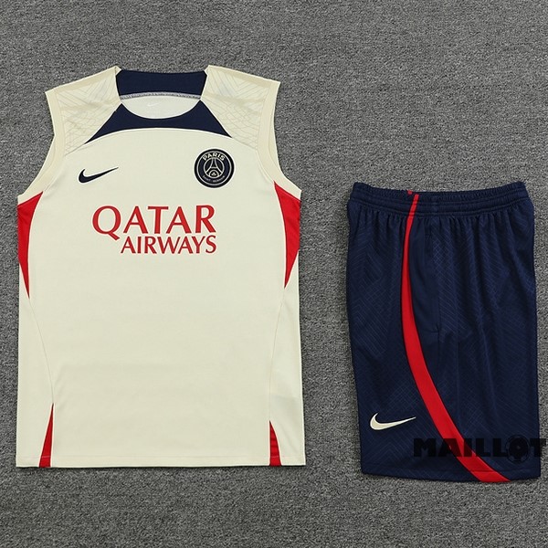 Foot Maillot Pas Cher Entrainement Sans Manches Ensemble Complet Paris Saint Germain 2023 2024 Jaune Bleu