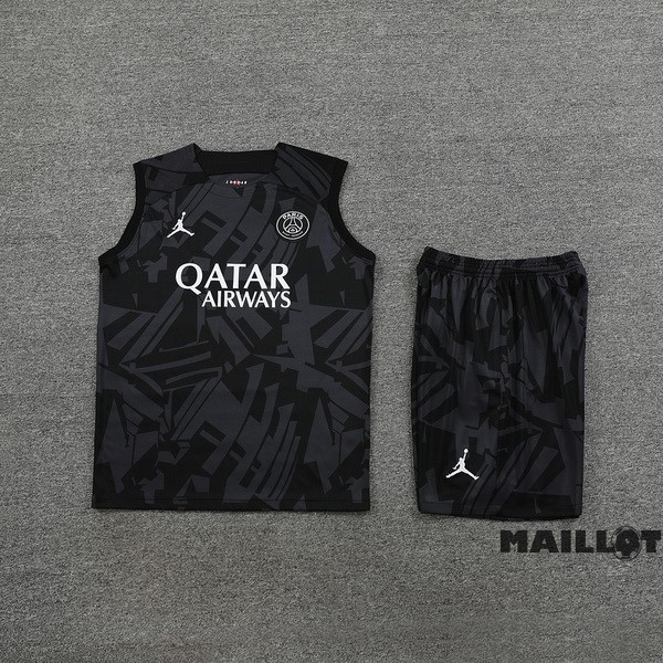 Foot Maillot Pas Cher Entrainement Sans Manches Ensemble Complet Paris Saint Germain 2023 2024 Noir Gris