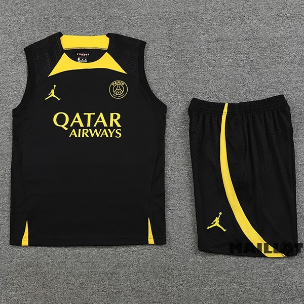 Foot Maillot Pas Cher Entrainement Sans Manches Ensemble Complet Paris Saint Germain 2023 2024 Noir I Jaune