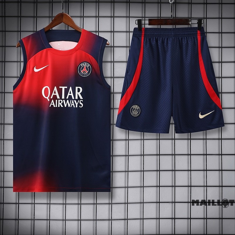Foot Maillot Pas Cher Entrainement Sans Manches Ensemble Complet Paris Saint Germain 2023 2024 Rouge Bleu