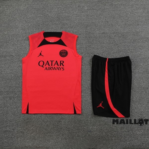 Foot Maillot Pas Cher Entrainement Sans Manches Ensemble Complet Paris Saint Germain 2023 2024 Rouge Noir