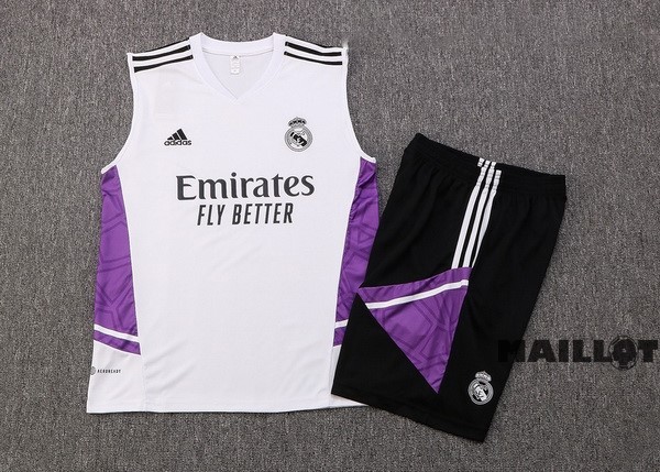 Foot Maillot Pas Cher Entrainement Sans Manches Ensemble Complet Real Madrid 2022 2023 Blanc Purpura Noir